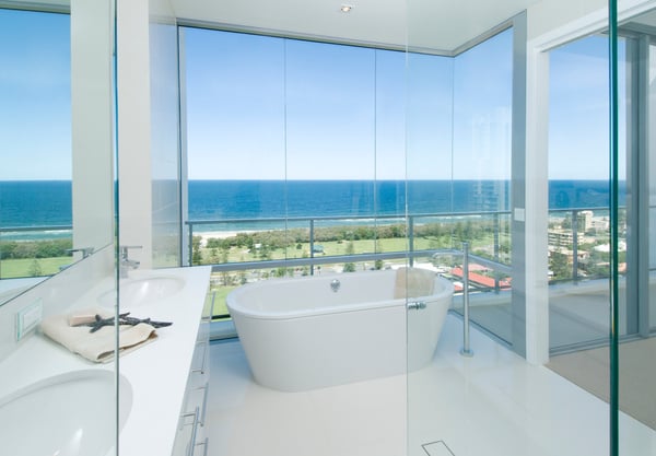 Luxury bathroom in white with glass